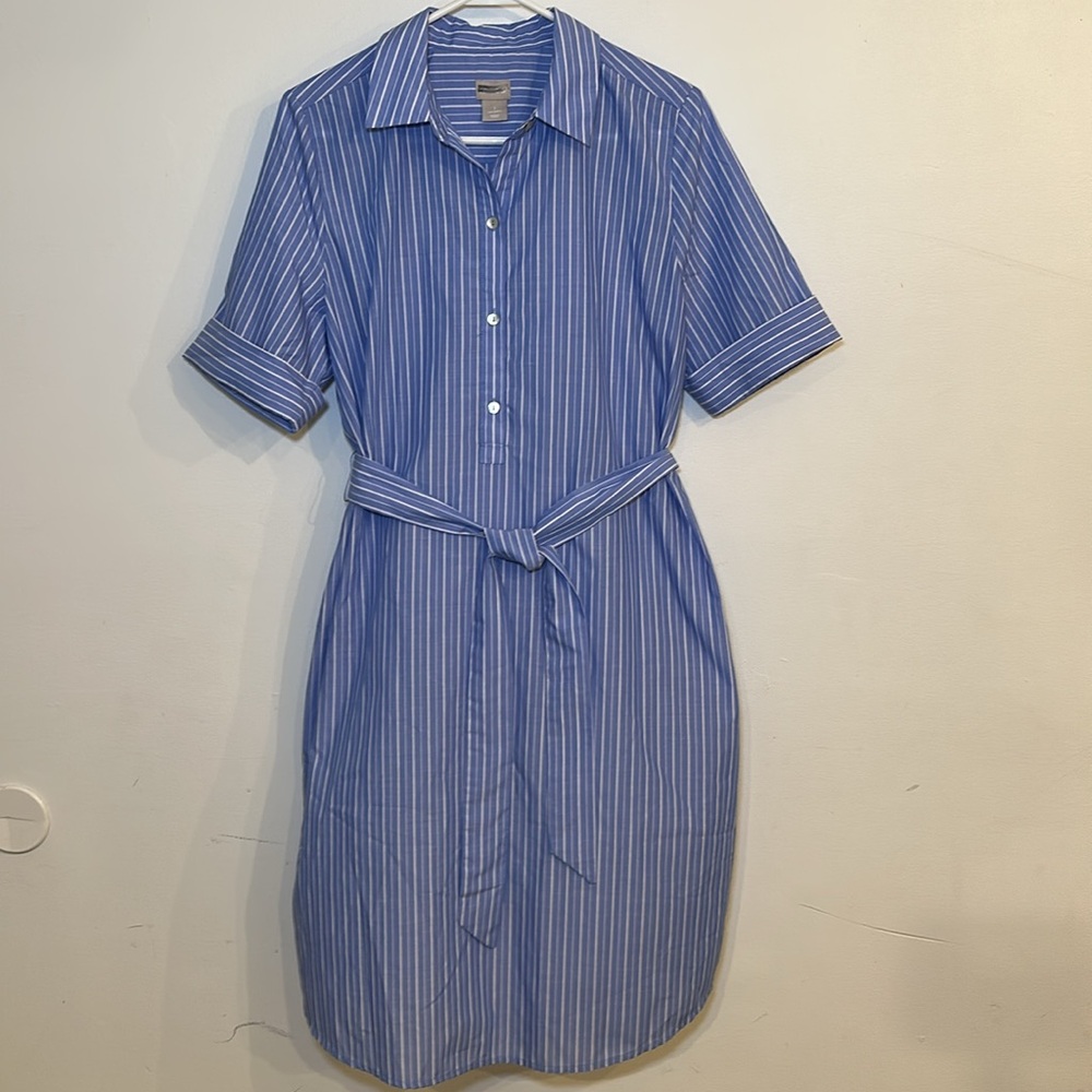 Chico's Blue and White Striped Shirt Dress